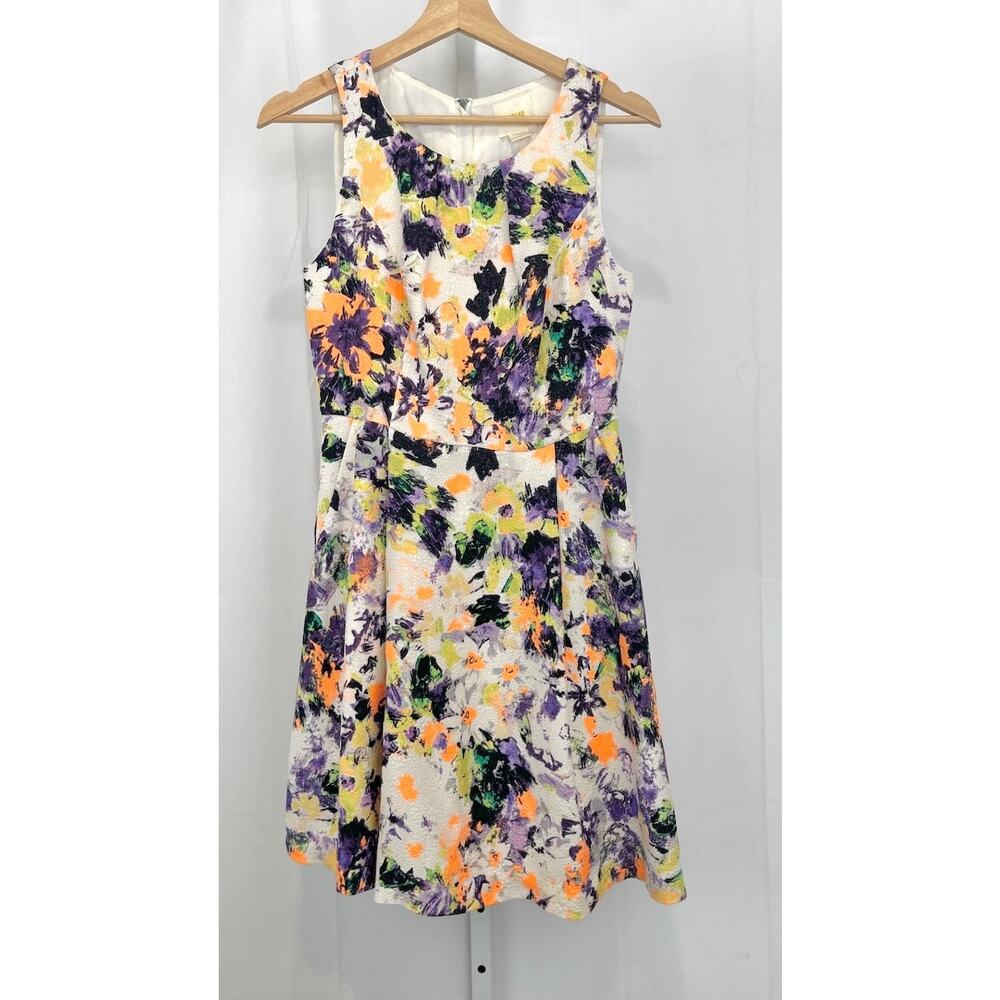 MAEVE Anthropologie Neon Floral Fit Flare Dress Sleeveless Pockets Multicolor 2
